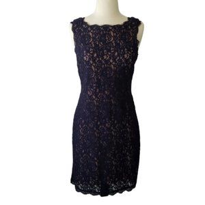 Adrianna Papell Navy Sheath Lace Cocktail Dress